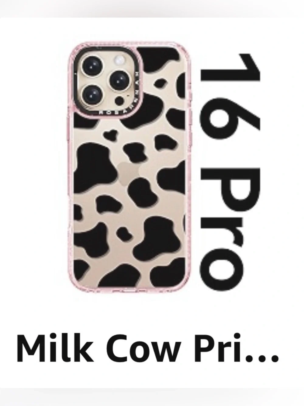Milk Cow Print iPhone 16 Pro Case - Pink Border NEW
